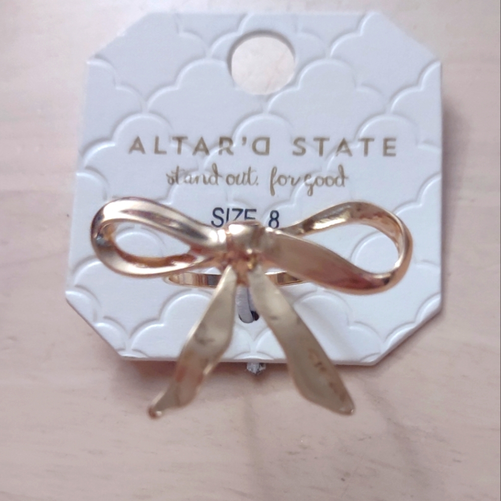Altar'D State Ribbon Bow Gold Chrome Finish Ring Y2K Bling